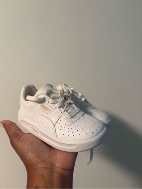 Puma Kids White Leather Sneakers with Gold Logo